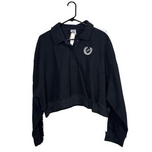 PINK Victoria's Secret Black Cropped Sweatshirt Embroidered Logo‎ Pullover XXL